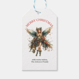 Elegante vakantiefee met kerstlantaarn cadeaulabel