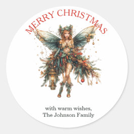 Elegante vakantiefee met kerstlantaarn ronde sticker