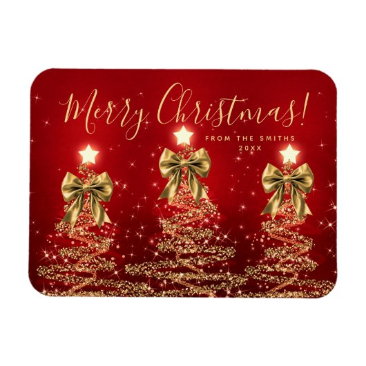Elegante vakantiegoud rode kerstbomen + Jaar Magneet (Horizontaal)