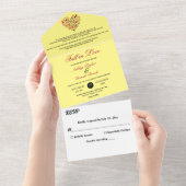 Elegante val laat hart geel bloemenbruiloft all in one uitnodiging (Afscheurbaar)