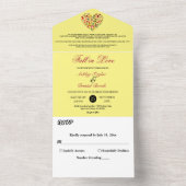 Elegante val laat hart geel bloemenbruiloft all in one uitnodiging (Binnen)
