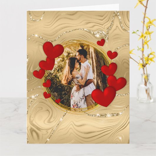 Elegante Valentijns, Liefde, Jubileum Rode Harten Kaart (Gele Bloem)