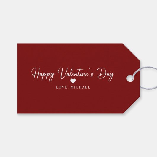 Elegante Valentijnsdag Eenvoudig Hartschrift Cadeaulabel (Voorkant (Horizontaal))