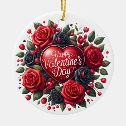Elegante Valentijnsdag Hart met Rozen Keramisch Ornament (Voorkant)
