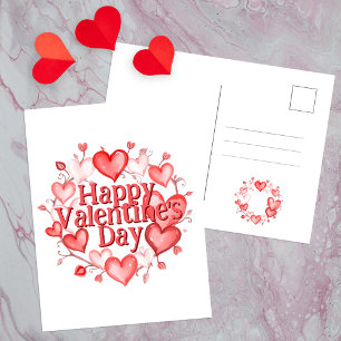 Elegante Valentijnsdag harten en wijnstokken Briefkaart