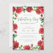 Elegante Valentijnsdag Red Roses Bloemendiner Kaart (Voorkant)