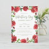 Elegante Valentijnsdag Red Roses Bloemendiner Kaart (Staand voorkant)