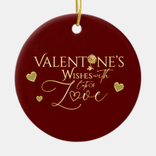 Elegante Valentijnsdag Rood en Goud Calligrafie Keramisch Ornament