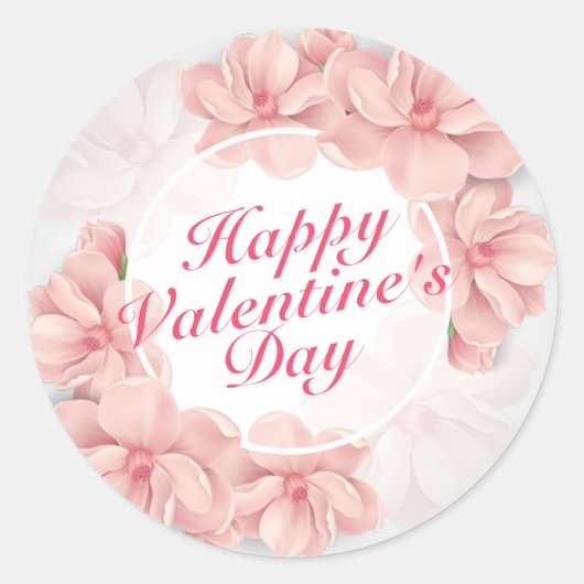 Elegante Valentijnsdag Roze Bloemen Lijst Sticker (Voorkant)