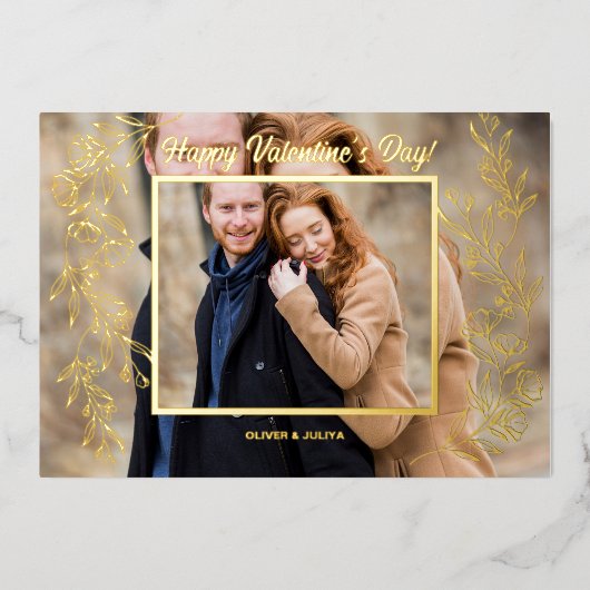 Elegante Valentijnsdag Script Foto Folie Feestdagenkaart (Voorkant)