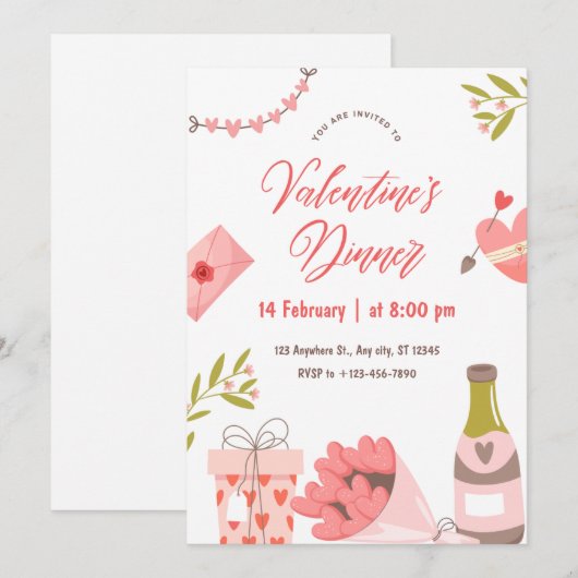 Elegante Valentijnsdiner Feestkaart Feestdagenkaart (Voorkant / Achterkant)