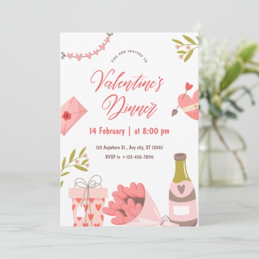 Elegante Valentijnse Dinner Party Kaart (Staand voorkant)