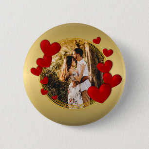 Elegante Valentijnse , Liefde, Jubileum Rood Hart Ronde Button 5,7 Cm