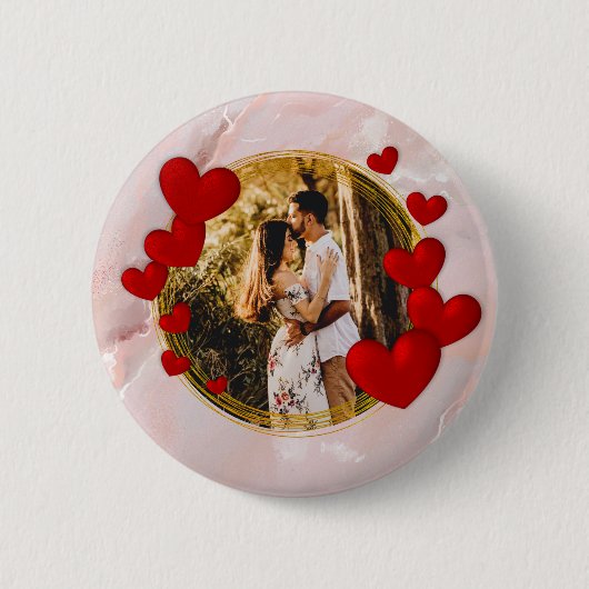 Elegante Valentijnse , Liefde, Jubileum Rood Hart Ronde Button 5,7 Cm (Voorkant)