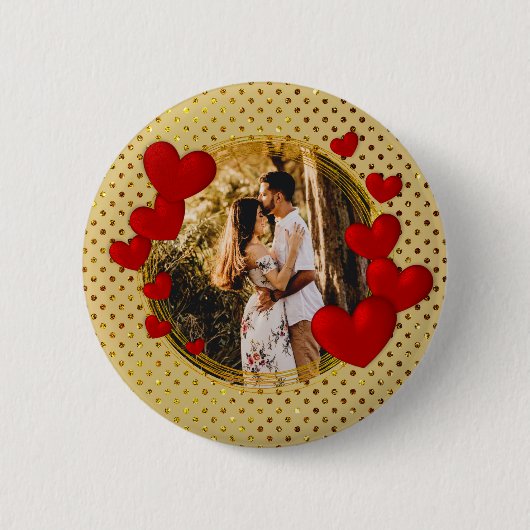 Elegante Valentijnse , Liefde, Jubileum Rood Hart Ronde Button 5,7 Cm (Voorkant)