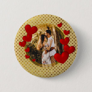 Elegante Valentijnse , Liefde, Jubileum Rood Hart Ronde Button 5,7 Cm