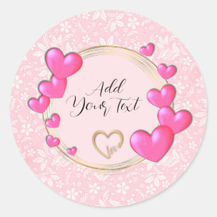 Elegante Valentijnse , Liefde, Jubileum Roze Hart Ronde Sticker