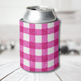 Elegante Valentijnsroze Glitter Tartan op Wit Blikjeskoeler