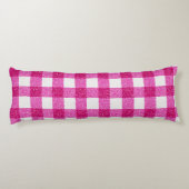 Elegante Valentijnsroze Glitter Tartan op Wit Lichaamskussen (Achterkant)