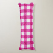 Elegante Valentijnsroze Glitter Tartan op Wit Lichaamskussen (Voorkant Verticaal)