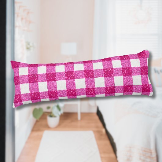 Elegante Valentijnsroze Glitter Tartan op Wit Lichaamskussen