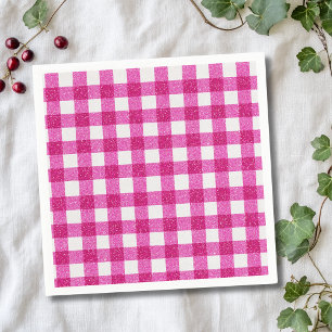 Elegante Valentijnsroze Glitter Tartan op Wit Servet