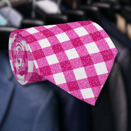Elegante Valentijnsroze Glitter Tartan op Wit Stropdas