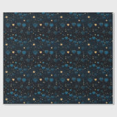 Elegante vallende kosmische harten in blauw en gou cadeaupapier (Vlak)