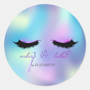 Elegante valse wimpers blauw holografisch ronde sticker