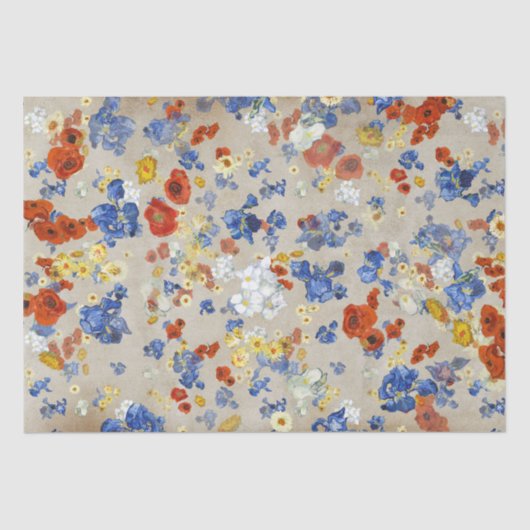 Elegante Van Gogh's Blue Irissen Poppies Kraft Tissuepapier (Voorkant)