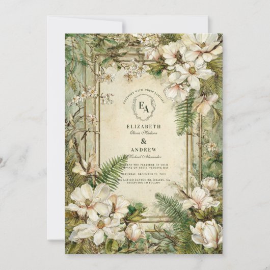 Elegante varen en ivoren bloemenbruiloft kaart (Voorkant)