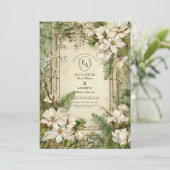 Elegante varen en ivoren bloemenbruiloft kaart (Staand voorkant)