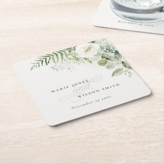 Elegante varen Eucalyptus groen blad bruiloft Kartonnen Onderzetters (Schuin)