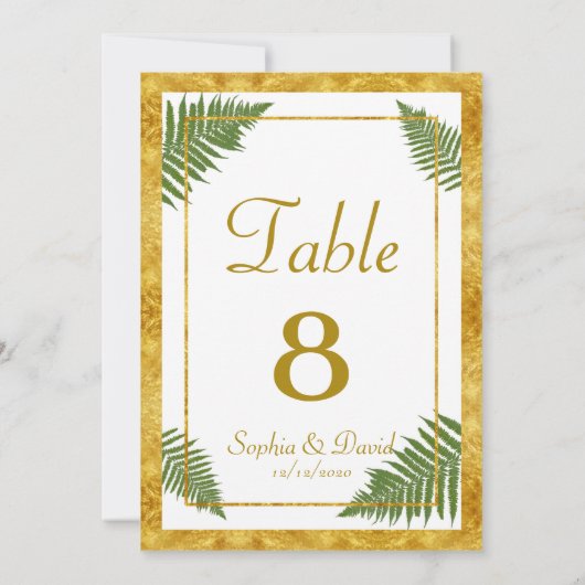 Elegante varenbladeren Goud folie bruiloft TAfel N Kaart (Achterkant)