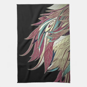 Elegante veer blad abstract zwart turquoise goud r theedoek