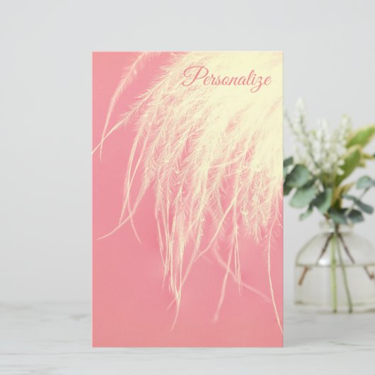 Elegante veer roze en crème elegant briefpapier (Staand voorkant)