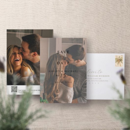 Elegante Vellum Overlay 2 Foto QR Code Bruiloft Save The Date