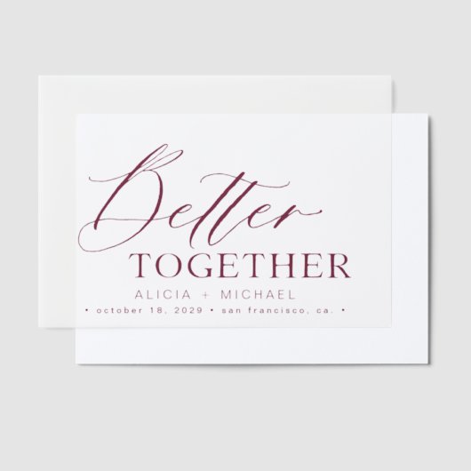Elegante vellum overlay bordeaux bruiloft save dat vellum uitnodigingen (Offset)