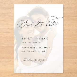 Elegante Vellum Overlay Foto Bruiloft Save the Dat Acryl Uitnodigingen