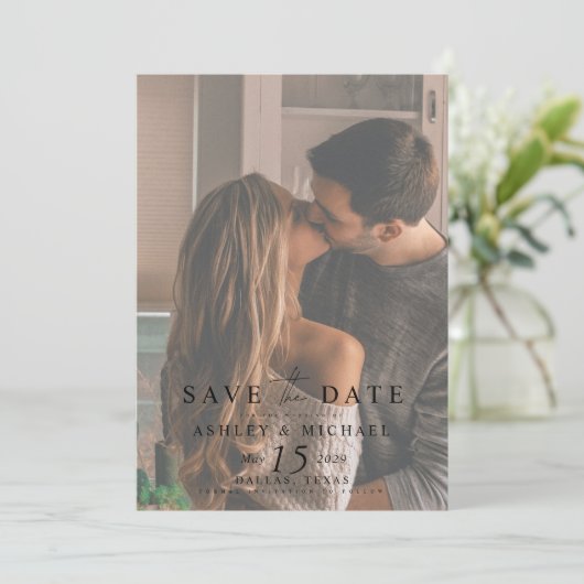 Elegante Vellum Overlay QR Code 2 Foto Bruiloft Save The Date (Staand voorkant)
