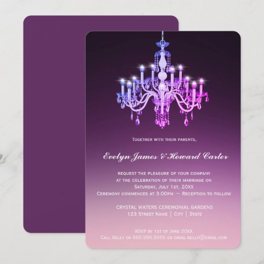 Elegante Venetiaanse Kroonluchter | Trouw Uitnodig Kaart (Voorkant / Achterkant)