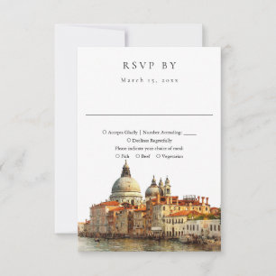 Elegante Venetiaanse Silhouette Watercolor Bruilof RSVP Kaartje