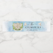 Elegante Venue Fontein bloem duiven Huwelijk Luxe Waterfles Etiket (Enkel label)