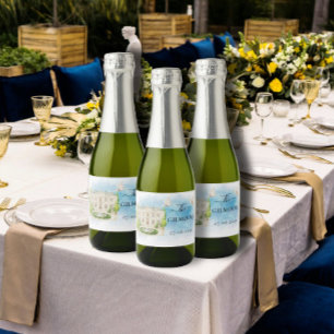 Elegante Venue fontein bloemenduiven Huwelijk Luxe Sparkling Wijnetiket