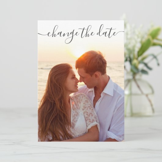 Elegante Verander de Datum Uitgestelde FOTO Bruilo Kaart (Staand voorkant)