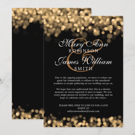 Elegante Veranderen Verlaagde Bruiloftsgouden Lich Kaart (Voorkant / Achterkant)