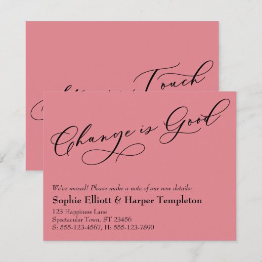 Elegante verandering is goede bewegende roze aanko notitiekaartje (Voorkant / Achterkant)