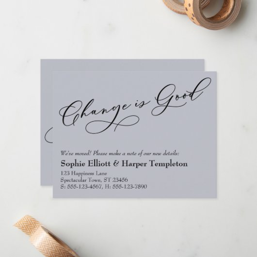 Elegante verandering is goede blauwe bewegende aan notitiekaartje (Voorkant / Achterkant in situ)