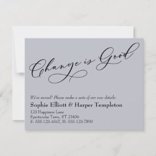 Elegante verandering is goede blauwe bewegende aan notitiekaartje