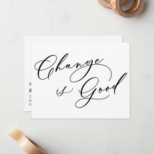 Elegante verandering is goede nieuwe adresaankondi notitiekaartje (Voorkant / Achterkant in situ)